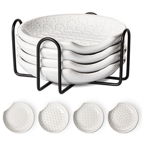 LE TAUCI ceramic spoon rest near the stove-top keeps countertops clean and organized
