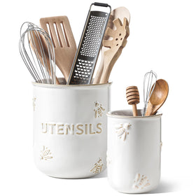 LE TAUCI ceramic utensil holder set on the counter with dual sizes for easy cooking.