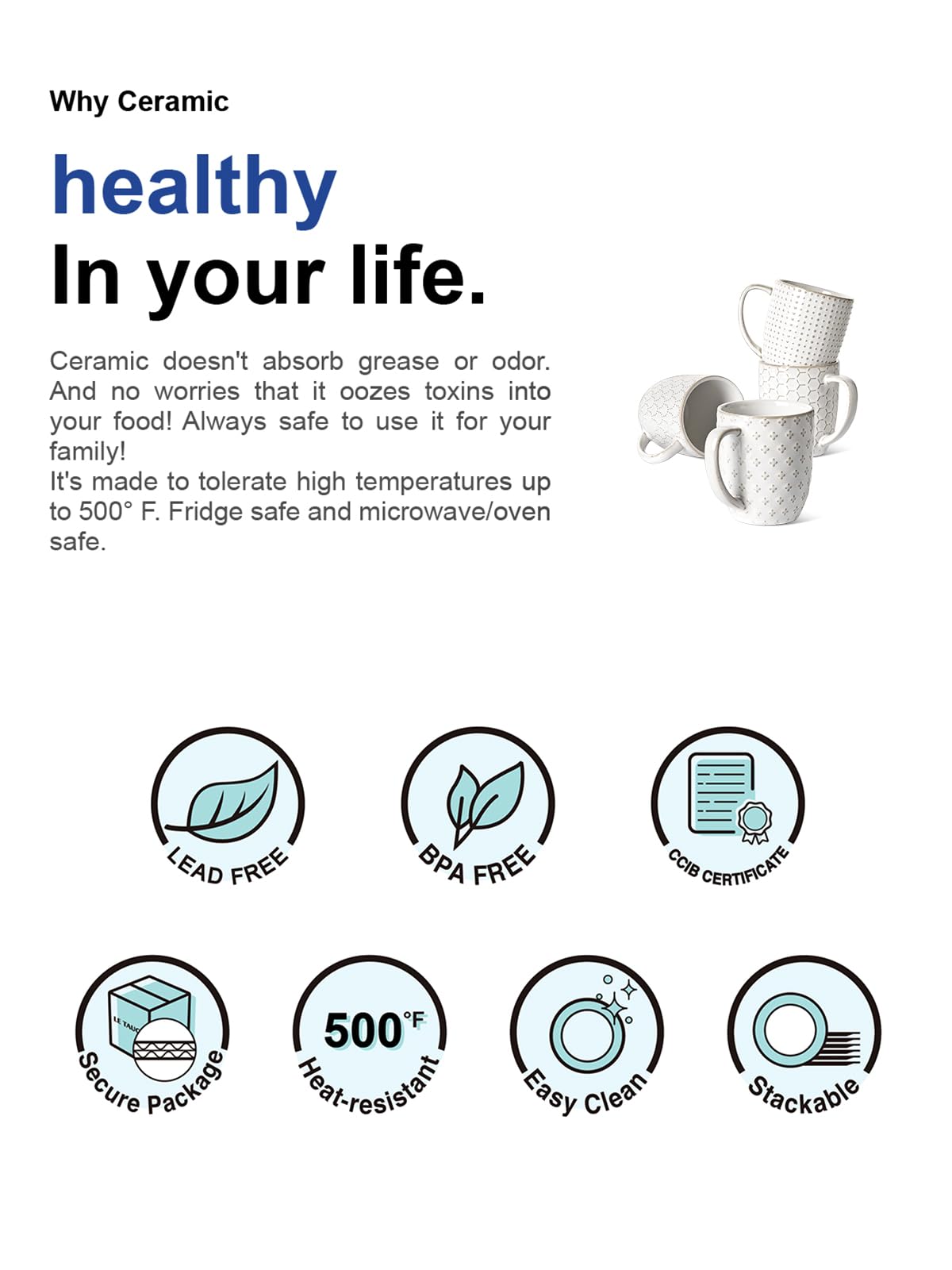 LE TAUCI dishwasher-safe mug compatibility with popular machines.