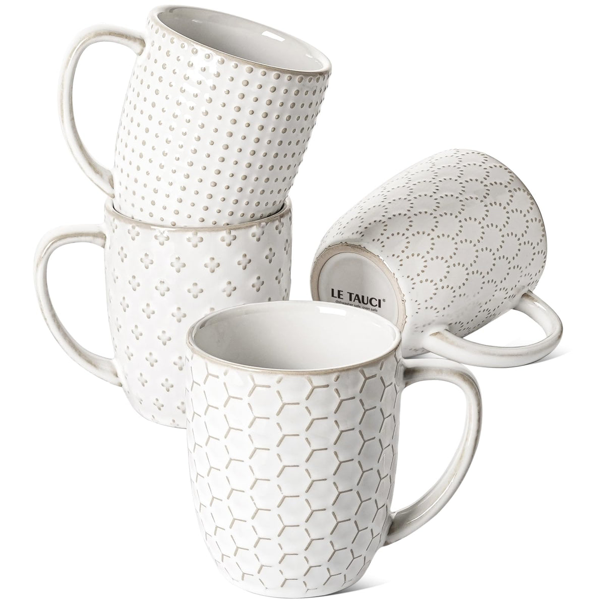 LE TAUCI coffee mug embossed pattern close-up for secure grip.