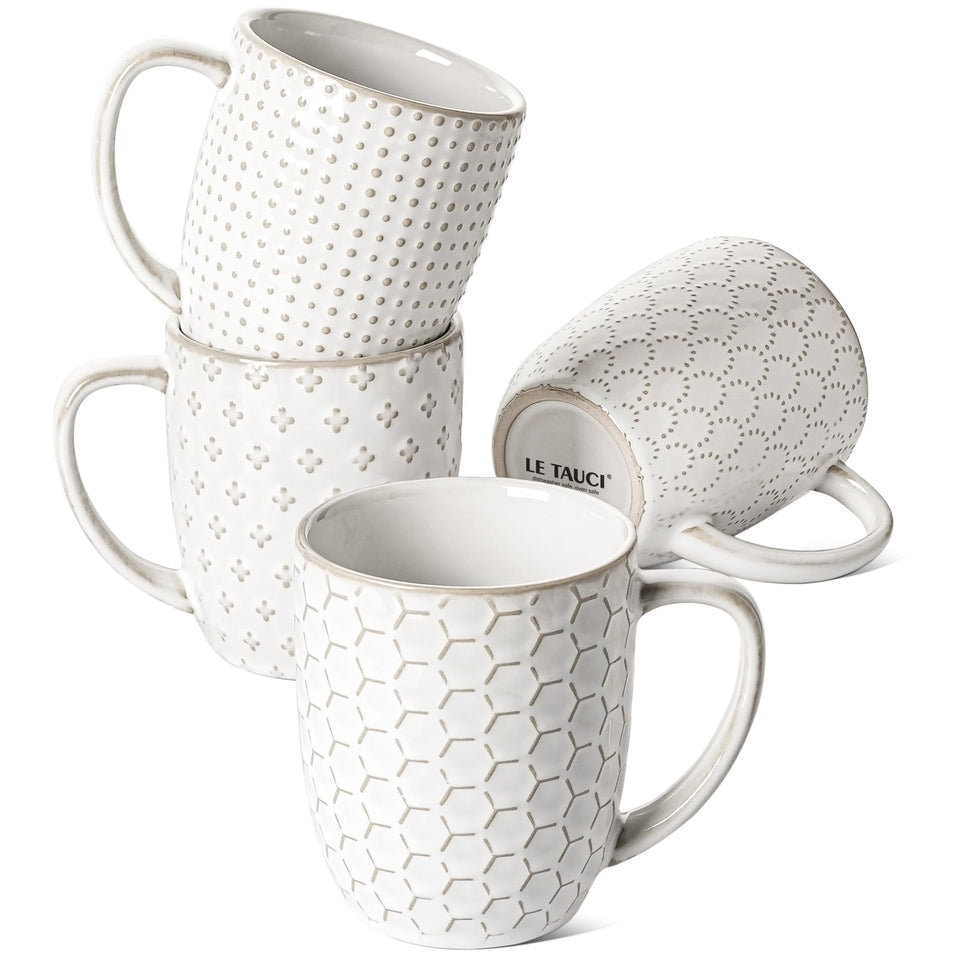 LE TAUCI coffee mug embossed pattern close-up for secure grip.