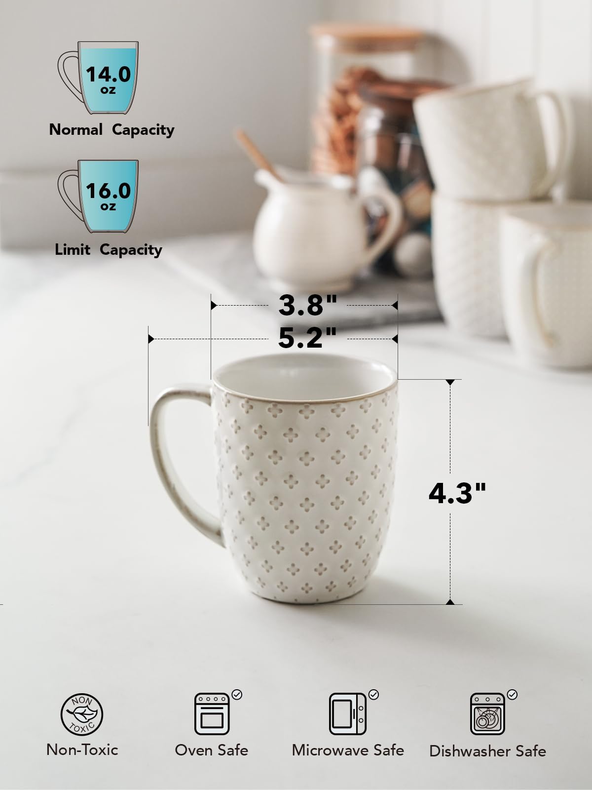 LE TAUCI mug in dishwasher-safe Arctic White for easy cleaning