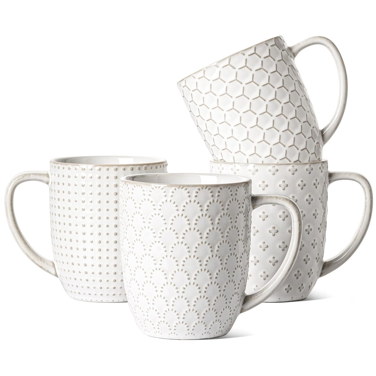 LE TAUCI embossed Arctic White mug set of four for versatile beverages
