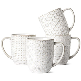 LE TAUCI embossed Arctic White mug set of four for versatile beverages