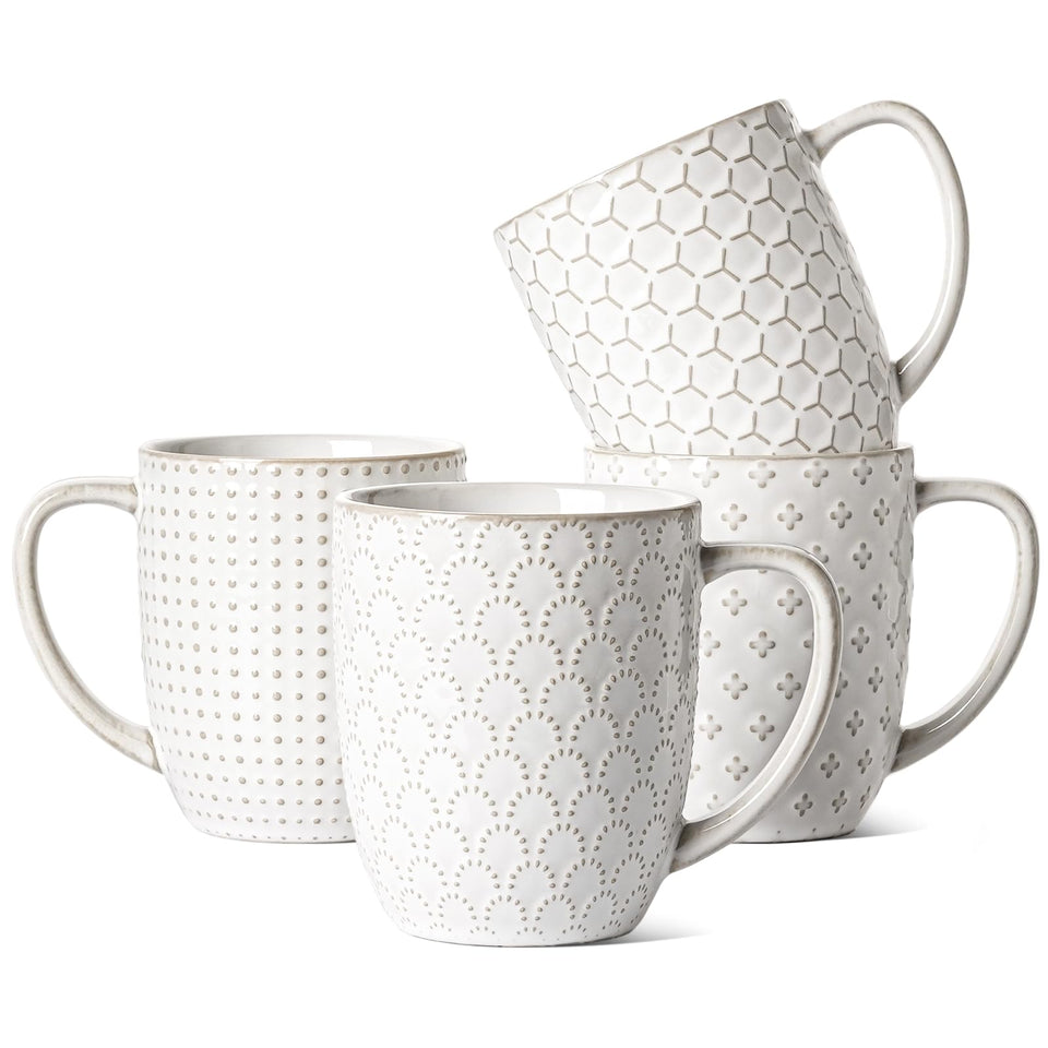 LE TAUCI embossed Arctic White mug set of four for versatile beverages