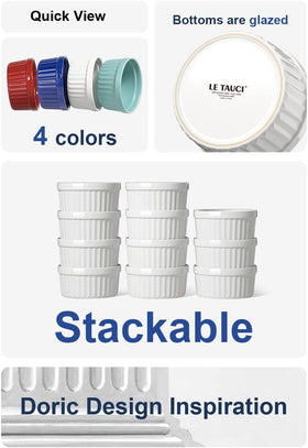 LE TAUCI creme brulee ramekins ceramic set of 6, oven safe up to 482°F.