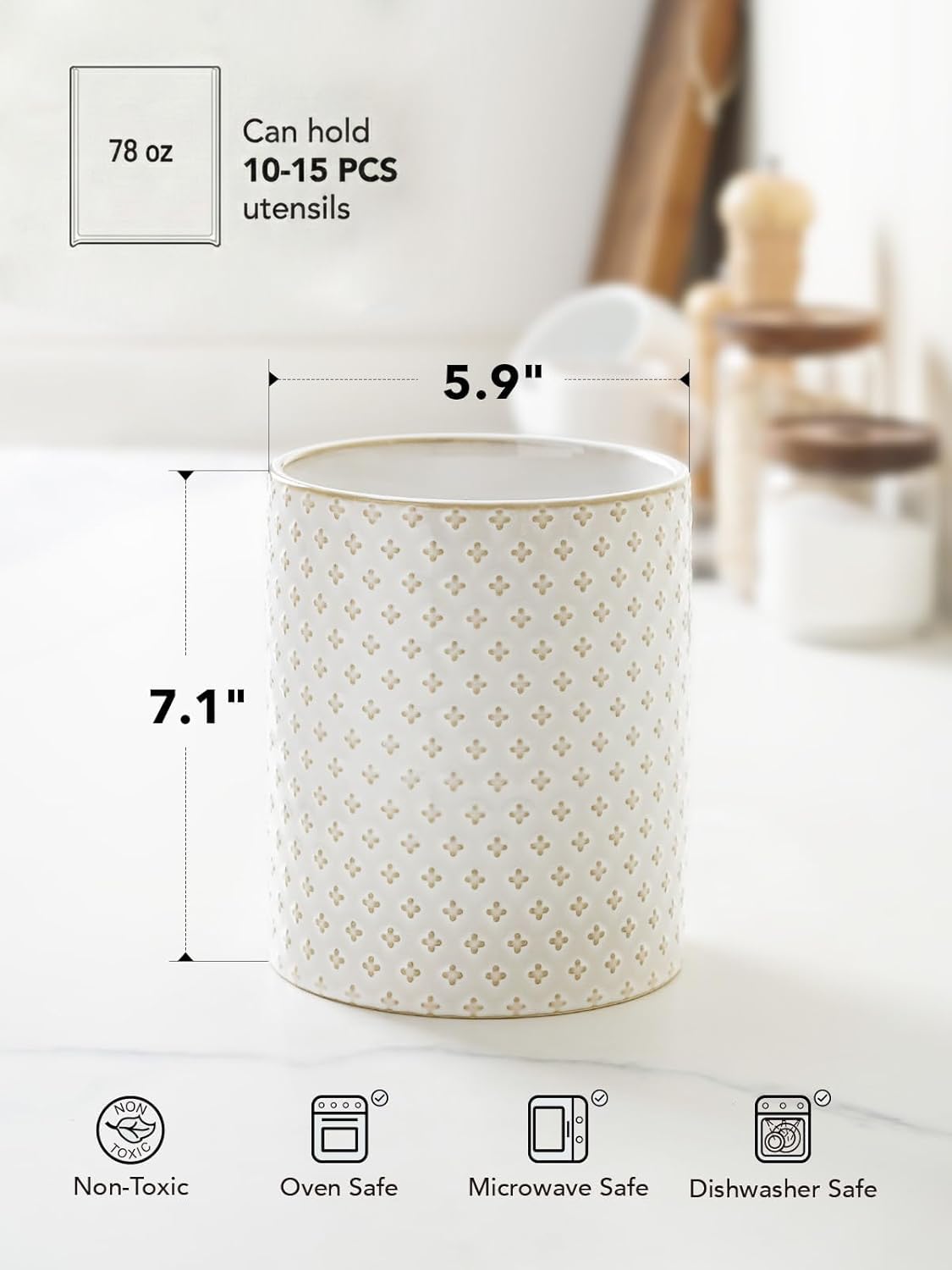 LE TAUCI utensil holder is dishwasher safe for easy cleanup