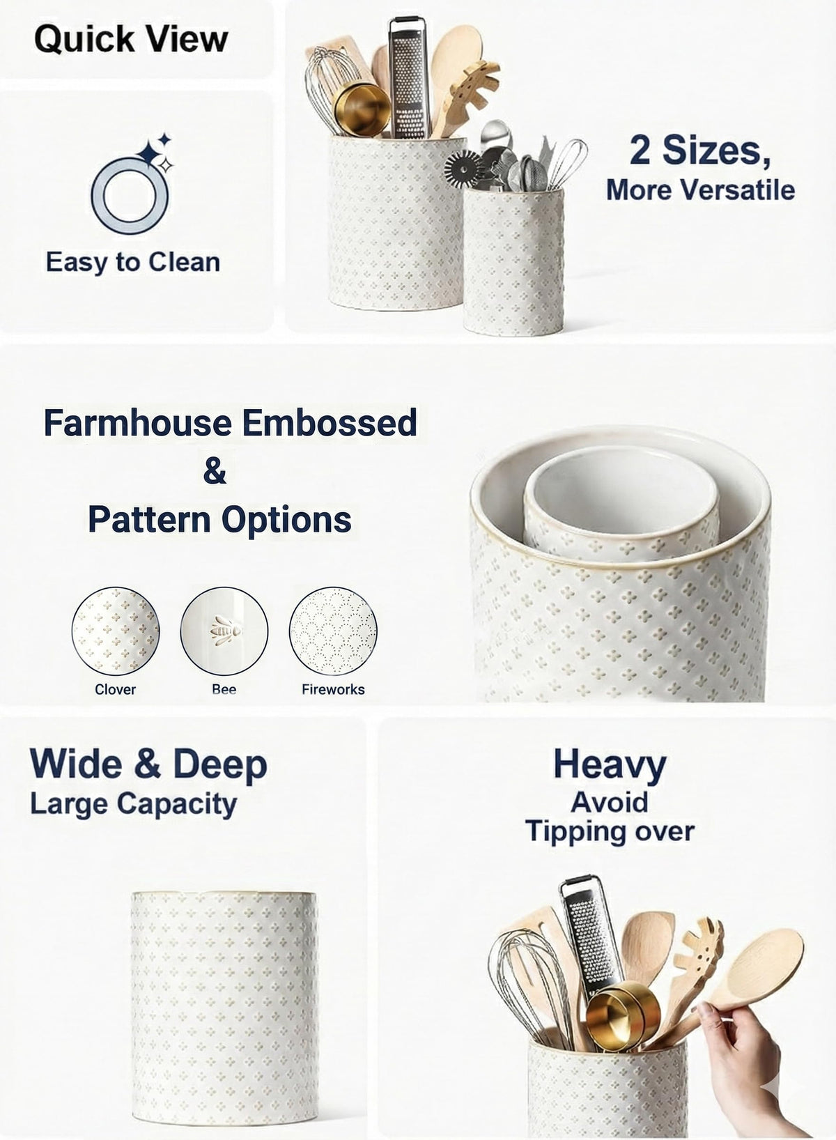 LE TAUCI embossed pattern decor on a ceramic utensil holder