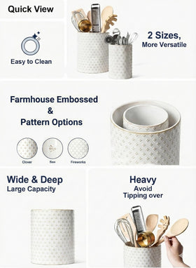 LE TAUCI embossed pattern decor on a ceramic utensil holder