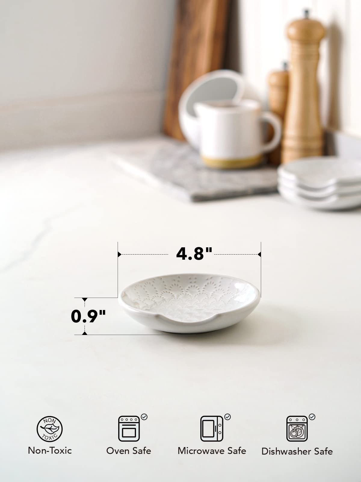 LE TAUCI embossed pattern 01 highlights farmhouse style on the counter.