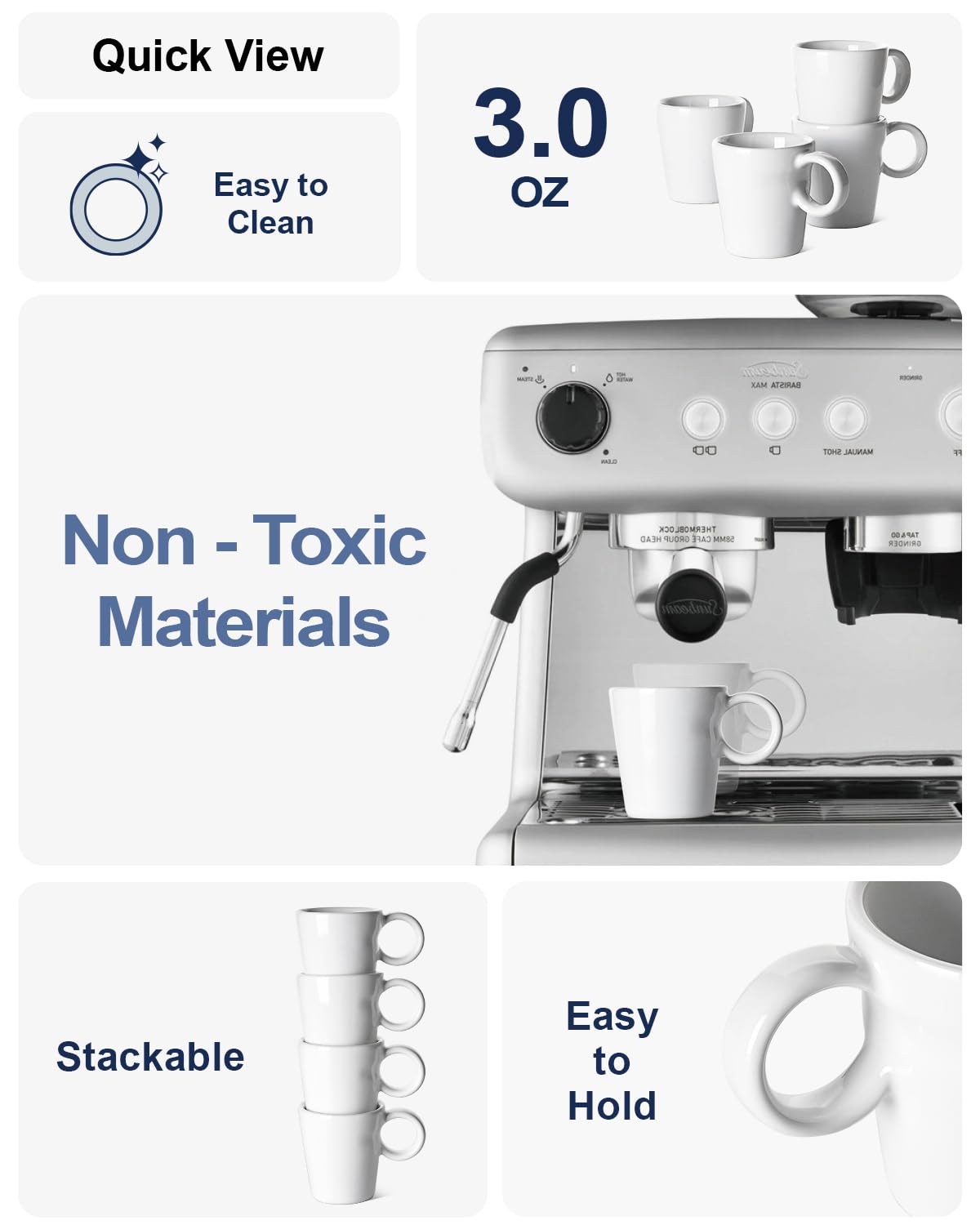 LE TAUCI espresso cups with comfortable grip facilitate secure handling