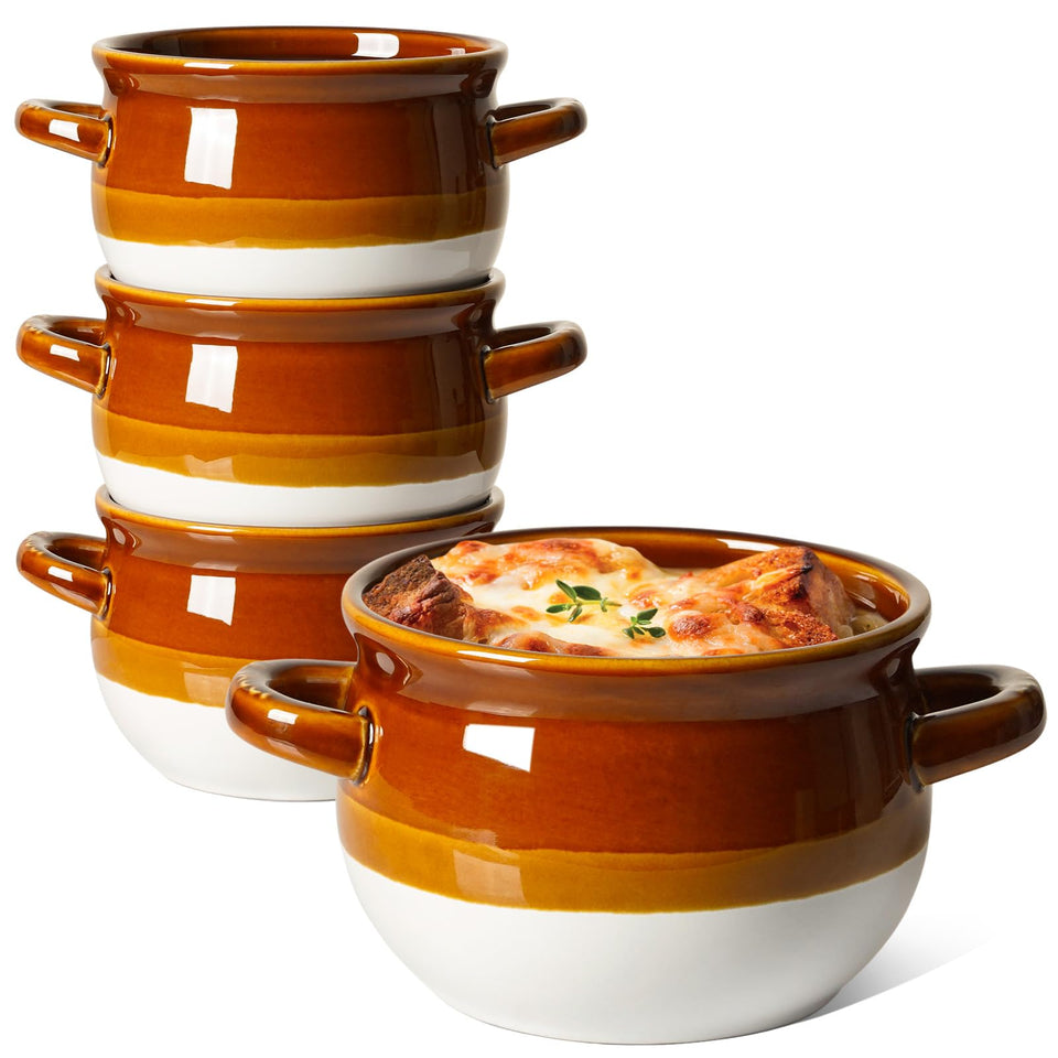 LE TAUCI French Onion Soup Bowls with Handles for easy serving and grip.