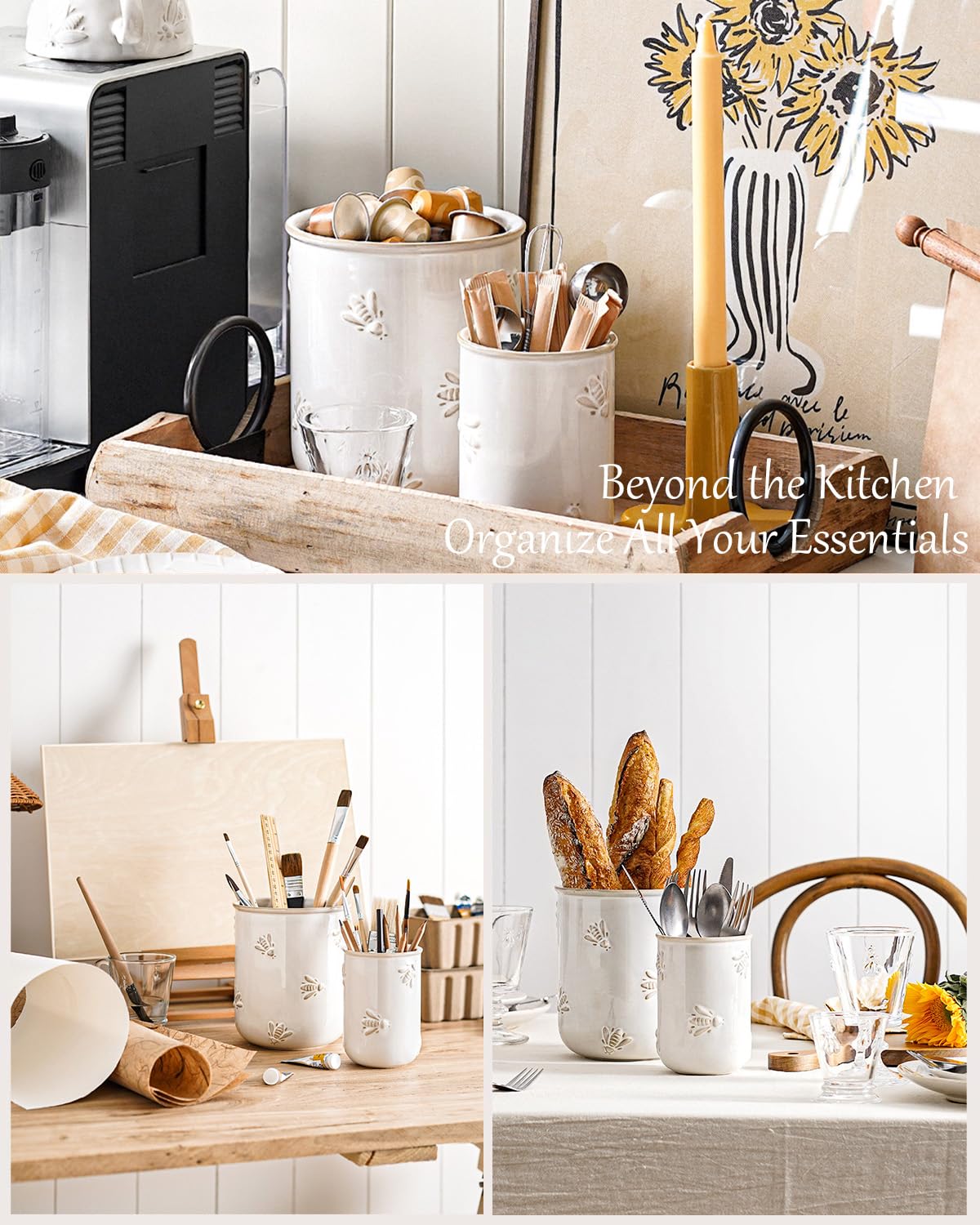 LE TAUCI heavy-duty ceramic design provides stable storage for heavy utensils.