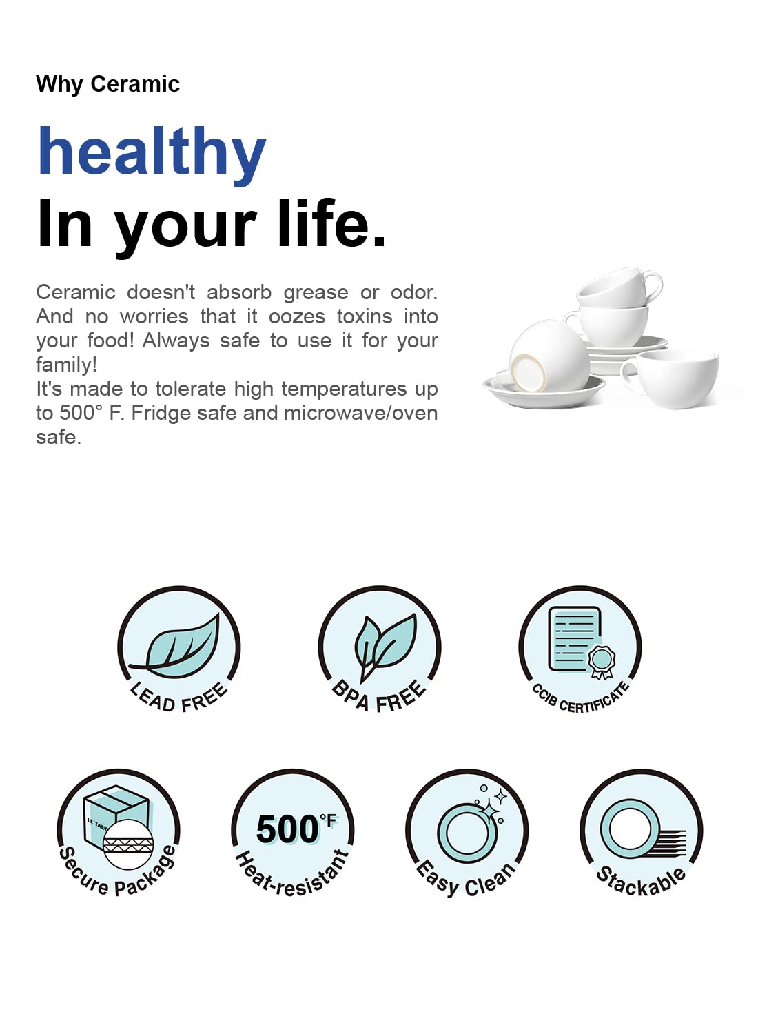 Lead-free ceramic ensures safe daily use.