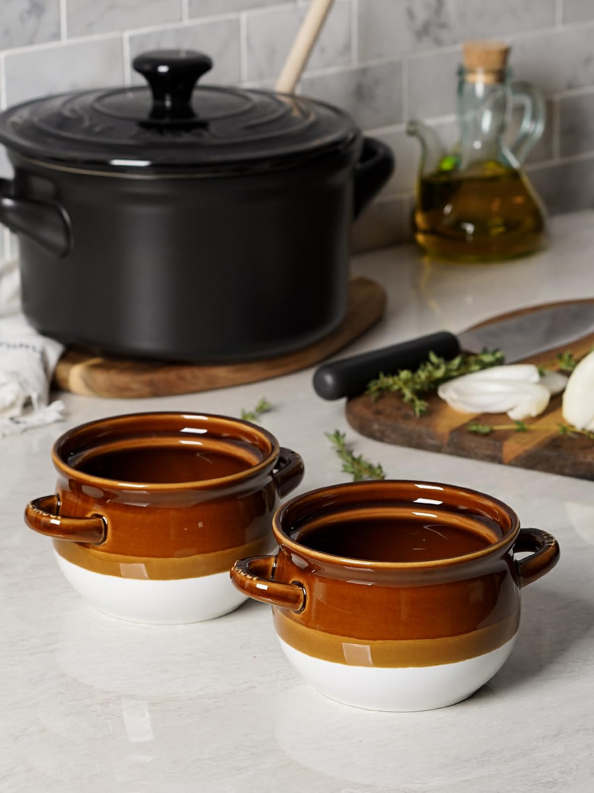 LE TAUCI oven-safe ceramics resist odors and staining for repeated servings.