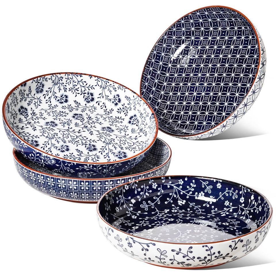 LE TAUCI pasta bowl 32 oz with vintage blue glaze ideal for large family portions.