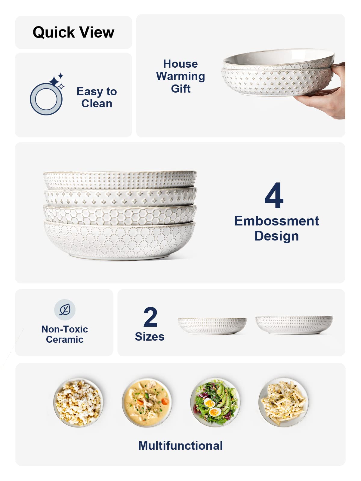 LE TAUCI pasta bowl set of 4 in Arctic White fits family dinners
