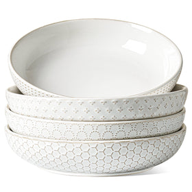 LE TAUCI pasta bowls set of 4 overview showing Arctic White color and generous 42 oz capacity.