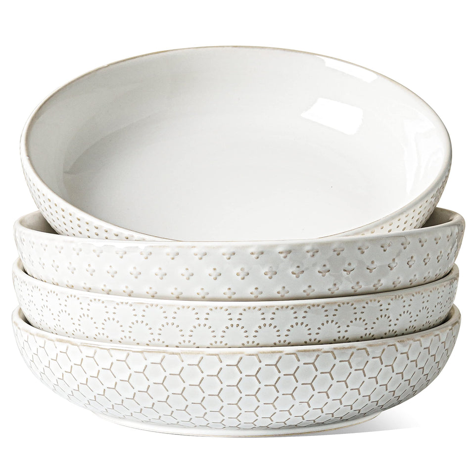 LE TAUCI pasta bowls set of 4 overview showing Arctic White color and generous 42 oz capacity.