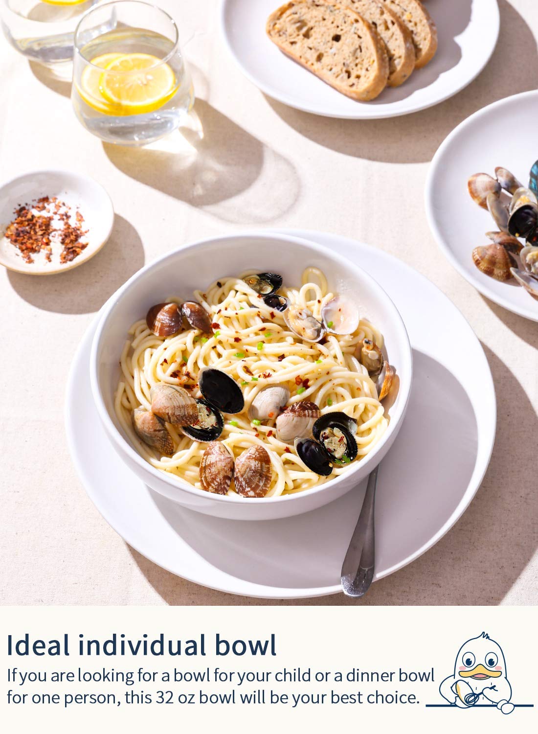 LE TAUCI pasta bowls wide mouth 32oz, easy to scoop and serve sauces.