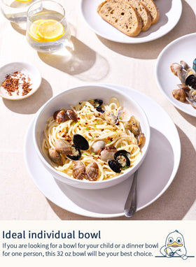 LE TAUCI pasta bowls wide mouth 32oz, easy to scoop and serve sauces.