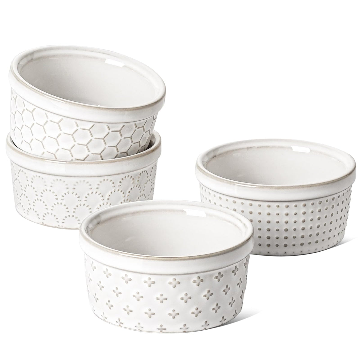 LE TAUCI 6 oz ramekins with embossed design for elegant dessert presentation