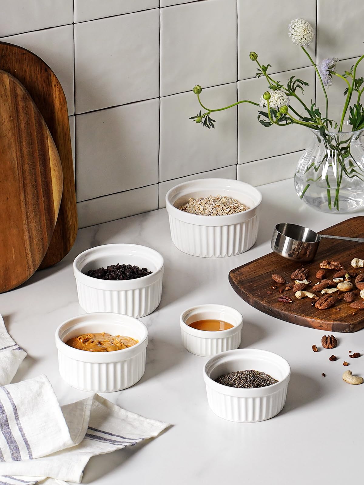 LE TAUCI minimalist white ramekin adds elegant table setting versatility.