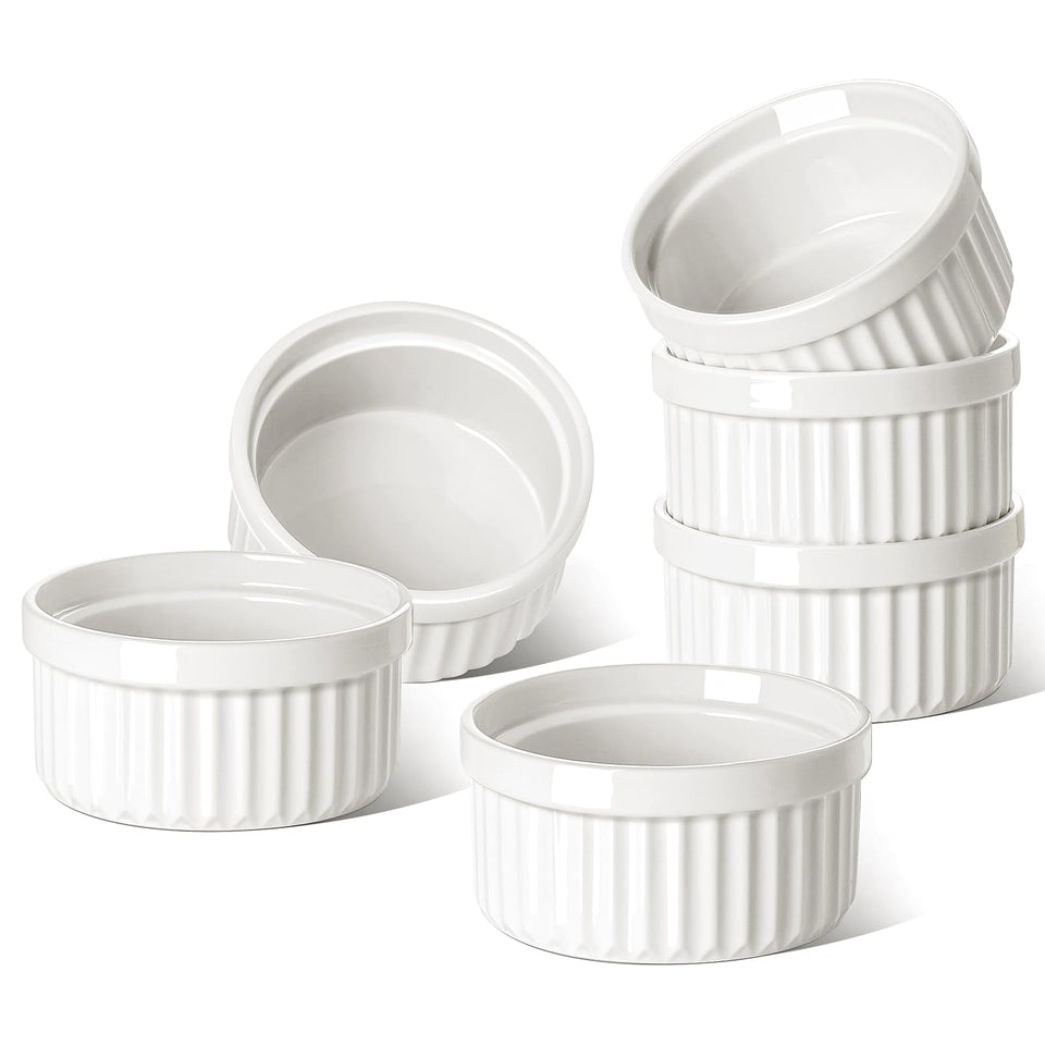 LE TAUCI 6oz ramekins set in white glaze for elegant single-serve desserts.