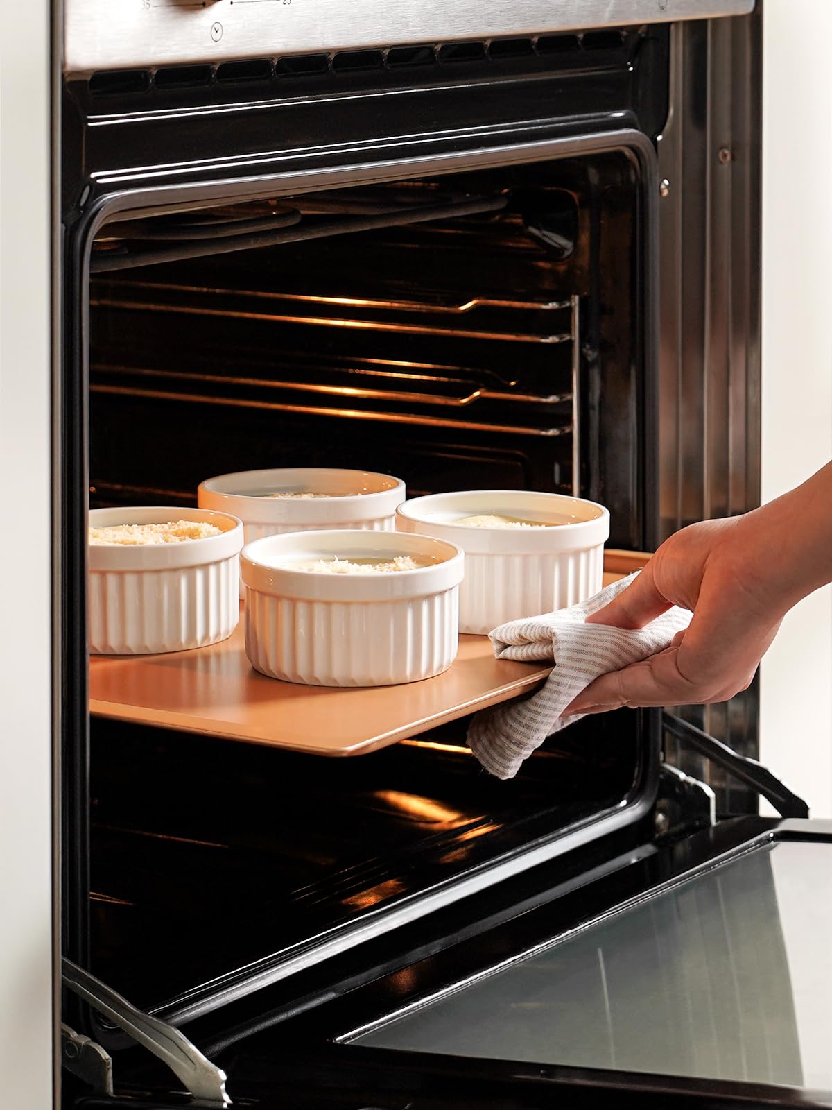 LE TAUCI stackable ramekins demonstrate space-saving design for tidy kitchen storage.