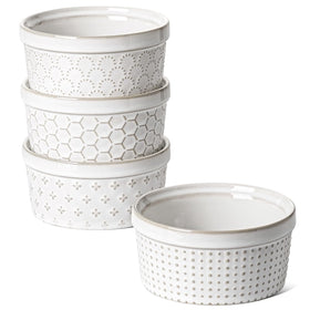 LE TAUCI ramekins embossed white with elegant dessert presentation