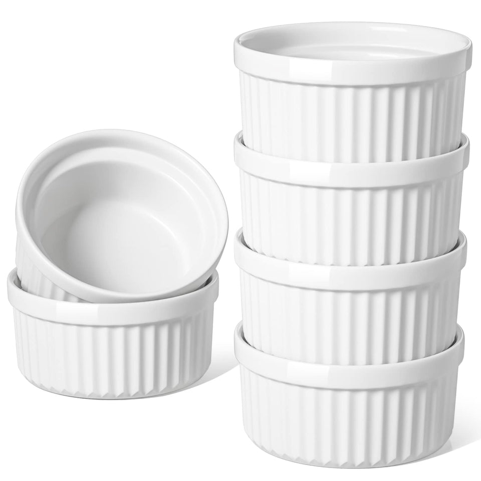 LE TAUCI 8 oz ramekins in white, ideal for crème brûlée and even heat