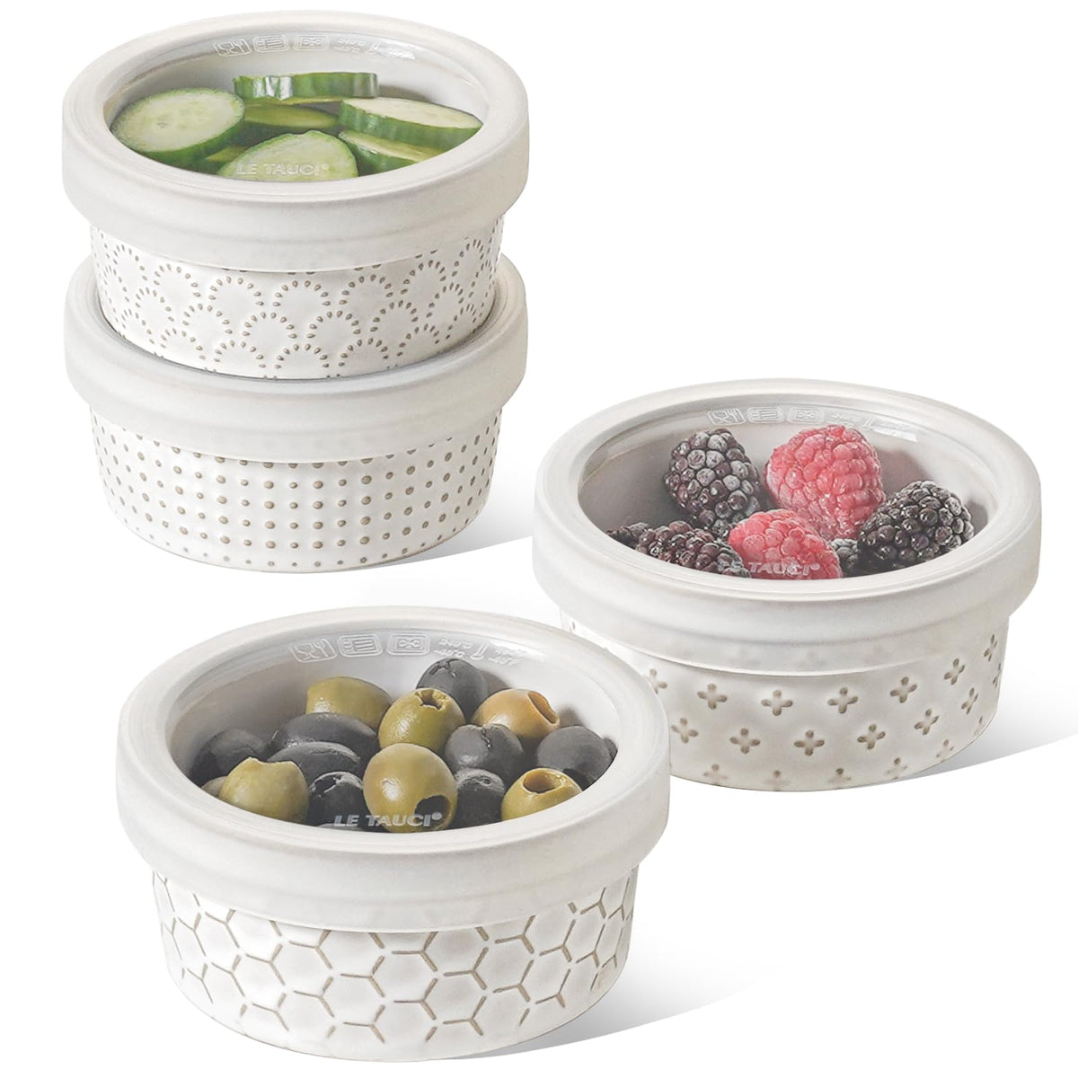 LE TAUCI ramekins with oven-safe lids in Arctic White for versatile baking