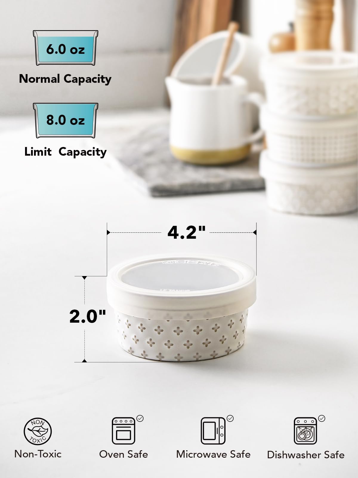 6 oz capacity LE TAUCI ramekins suitable for individual portions