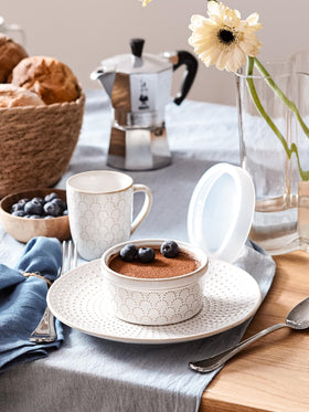  embossed white LE TAUCI ramekins add table elegance and texture