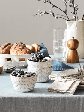 LE TAUCI small bowl with embossed pattern adds tactile charm to every serving.