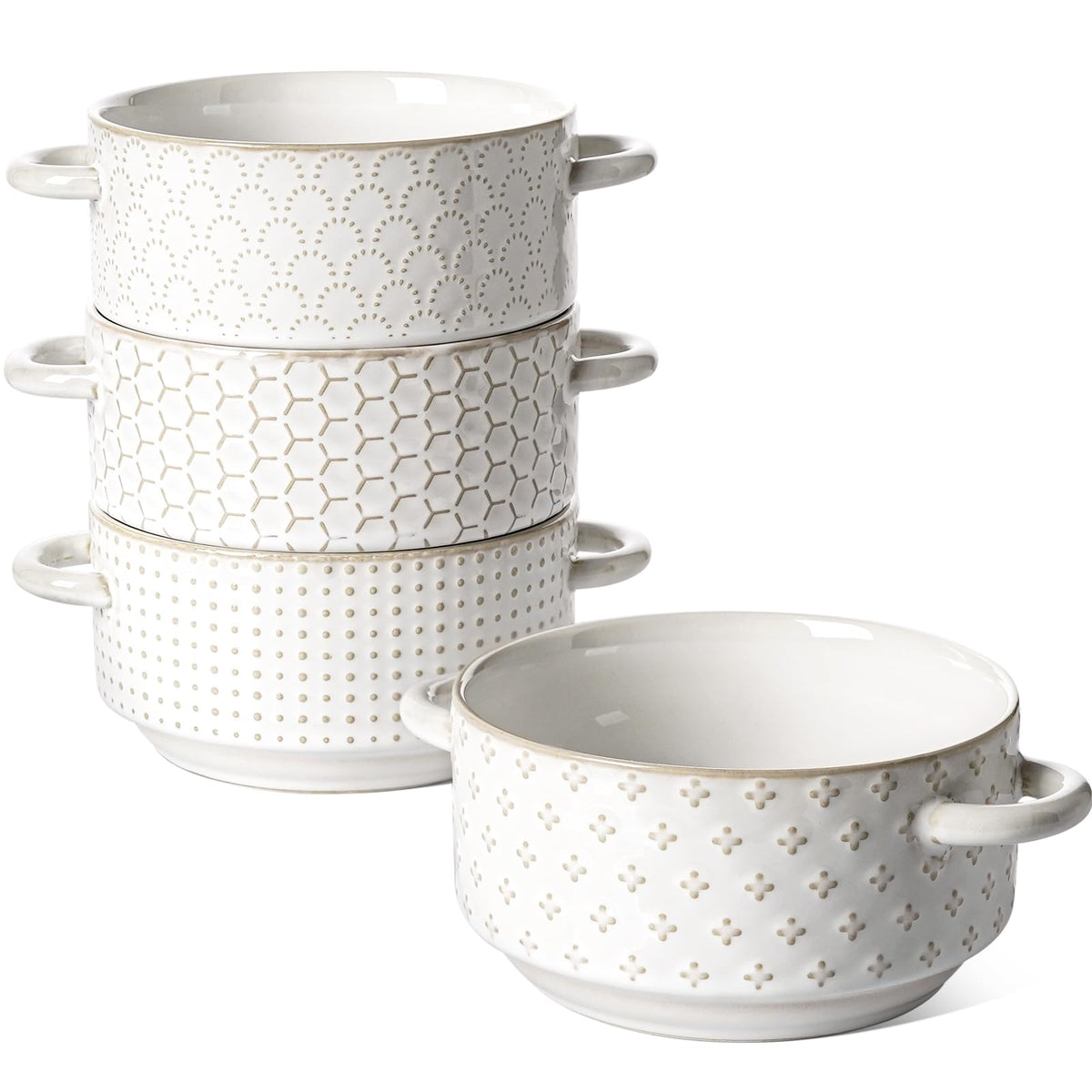 LE TAUCI soup bowls with handles in Arctic White for easy serving and grip