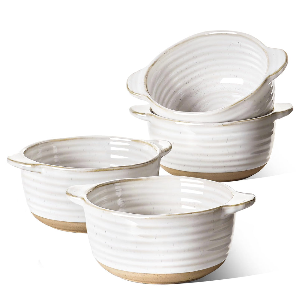 LE TAUCI soup bowls with handles in Arctic White for easy oven-to-table serving