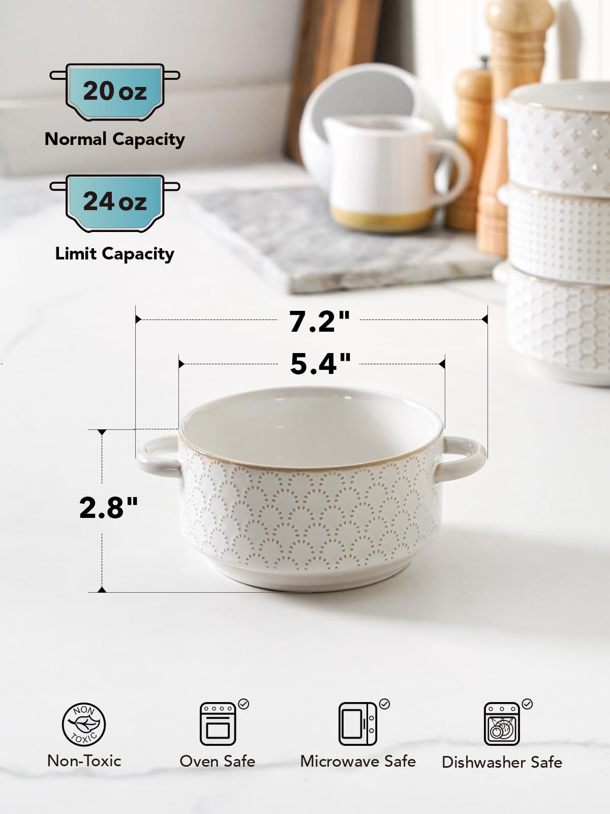 LE TAUCI bowls with two handles offer secure grip during transfer