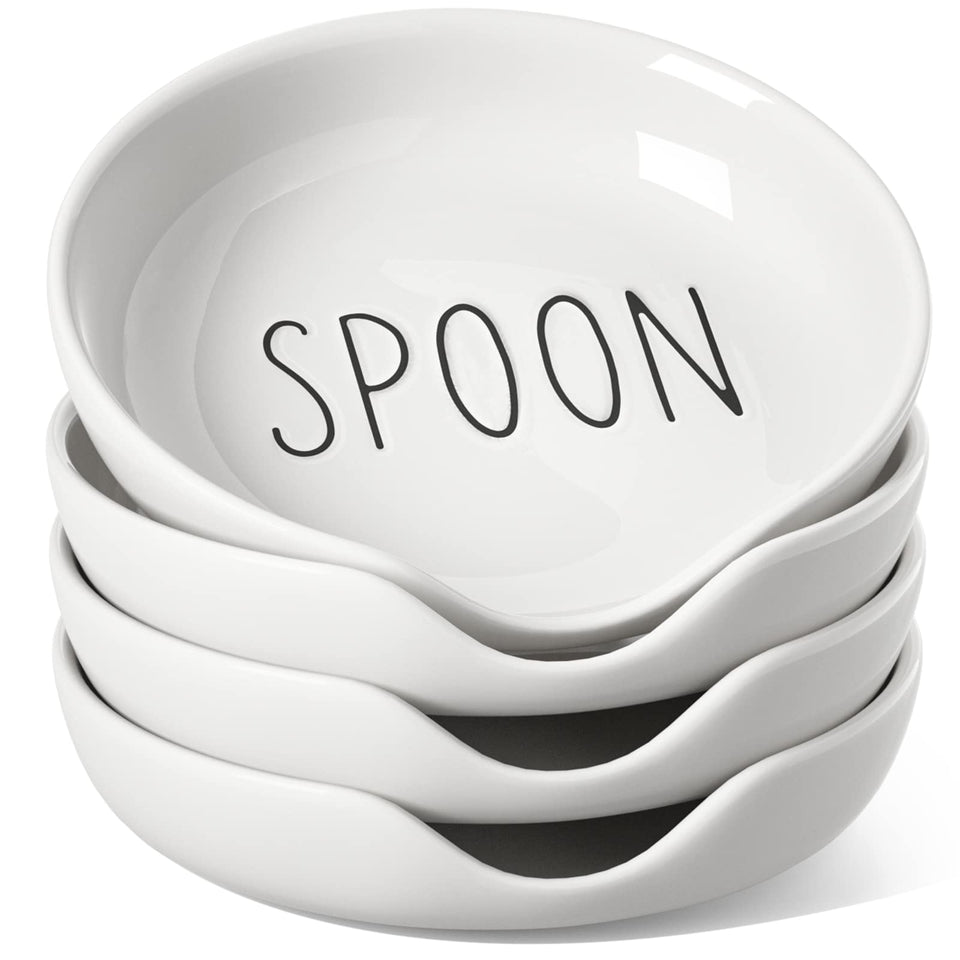 LE TAUCI spoon rest set on stovetop, 4-piece oyster white, keeps counter clean
