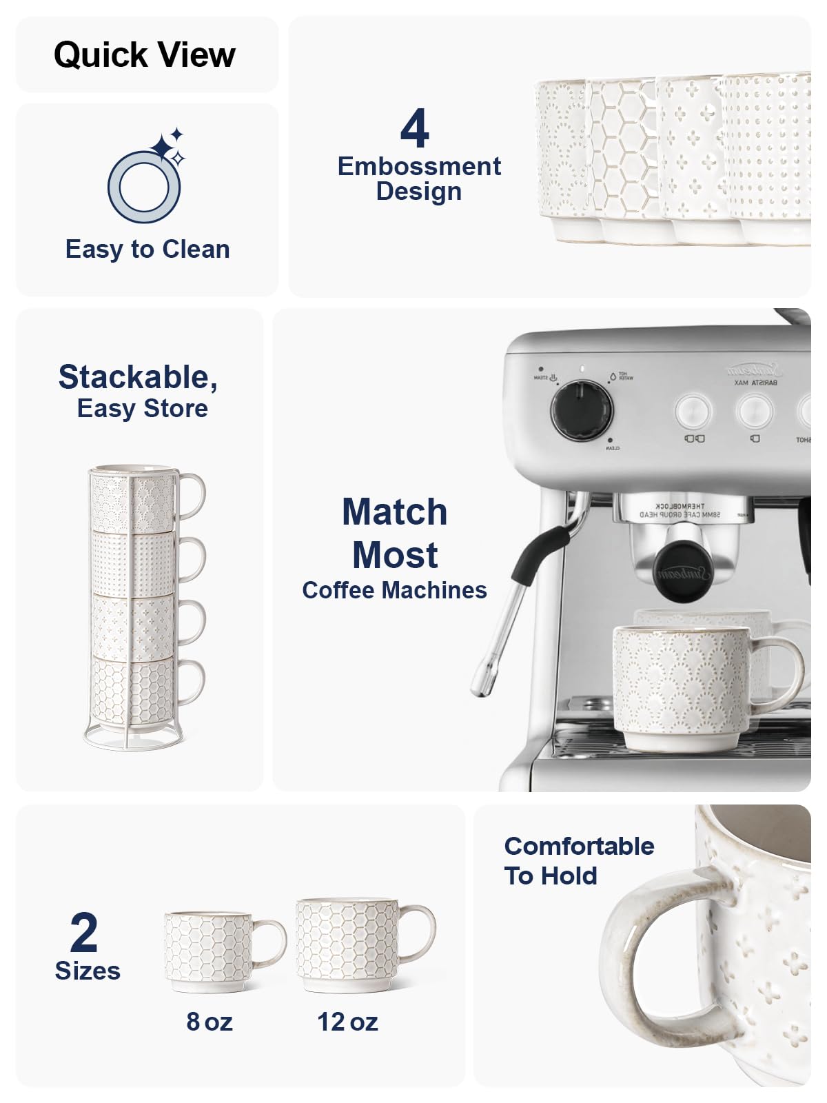LE TAUCI mugs stacked neatly to demonstrate compact storage and organization