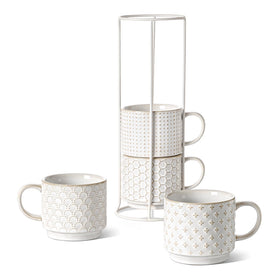 LE TAUCI stackable mugs with Arctic White stand on a tidy table for space-saving storage