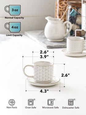 LE TAUCI stackable espresso cups on stand save counter space.