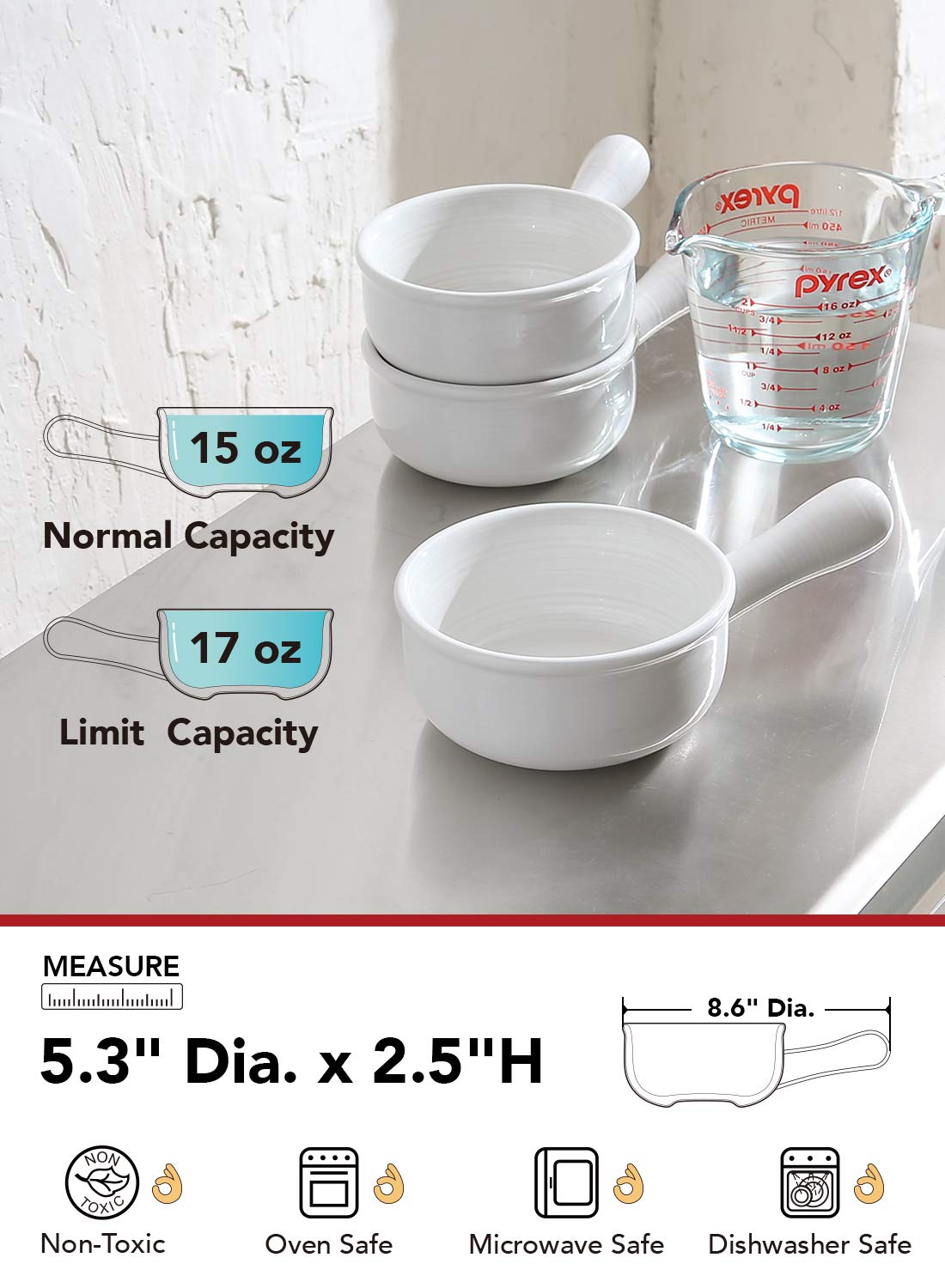 LE TAUCI stackable soup bowls save cabinet space and simplify storage.