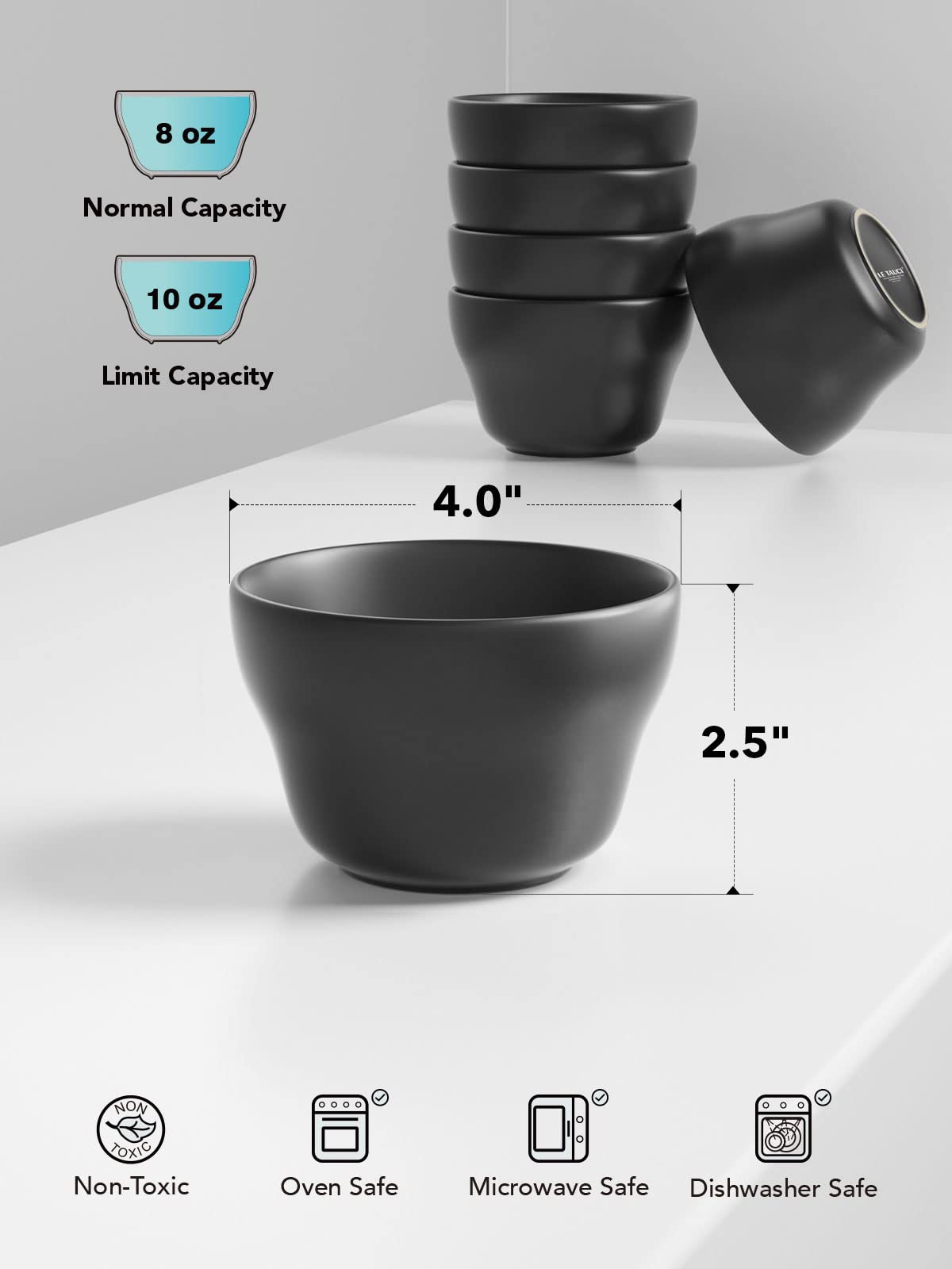 LE TAUCI Maze Black stoneware closeup highlighting durable, lead-free glaze.