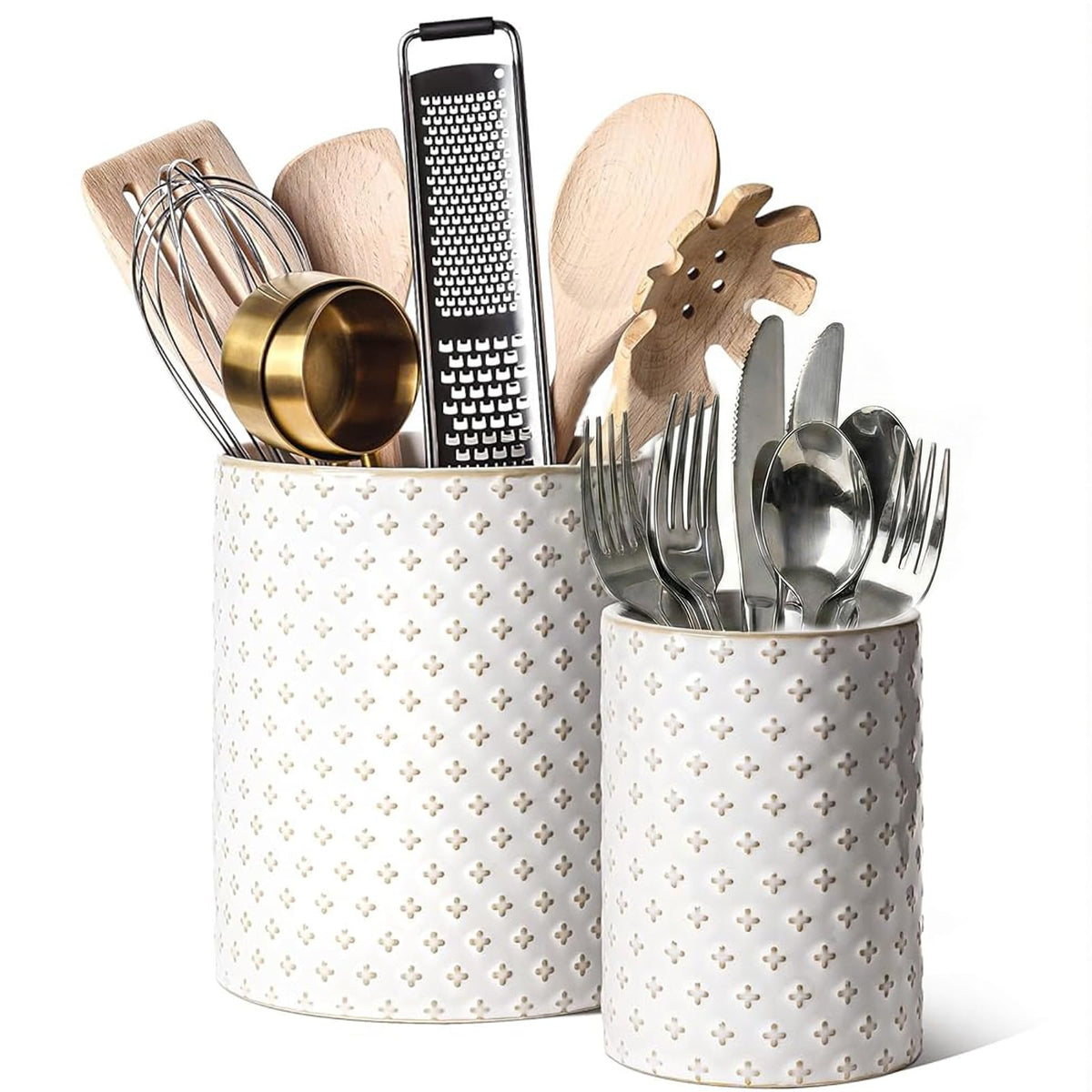 LE TAUCI 7.1-inch utensil holder with embossed pattern for sturdy counter organization