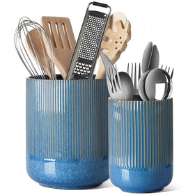 LE TAUCI utensil holder 7.3-inch blue marble front view ideal for easy utensil access