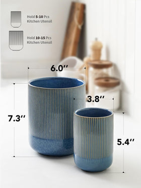 LE TAUCI utensil holder fluted texture detail emphasizes decorative yet polished counter accent