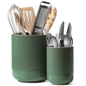 LE TAUCI Utensil Holder large in forest green keeps spatulas organized and within reach.