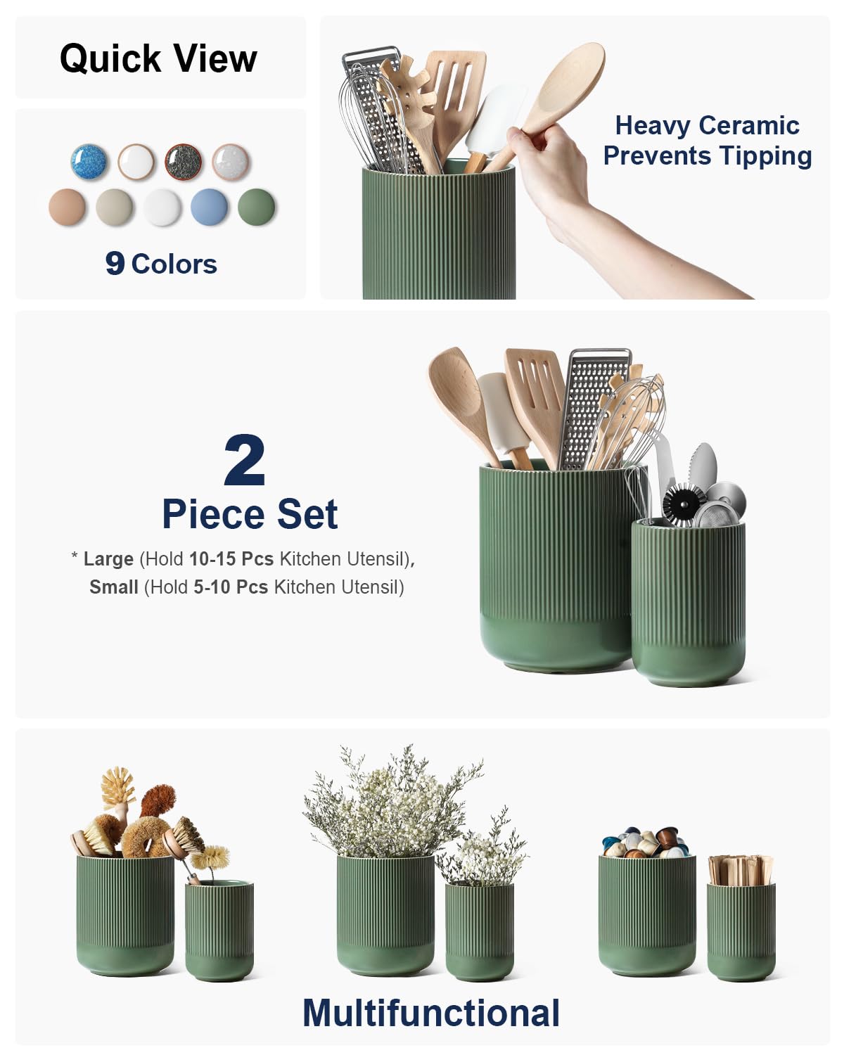 LE TAUCI Utensil Holder small in forest green ideal for spoons and flatware.