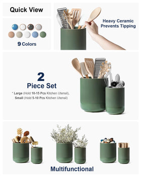 LE TAUCI Utensil Holder small in forest green ideal for spoons and flatware.